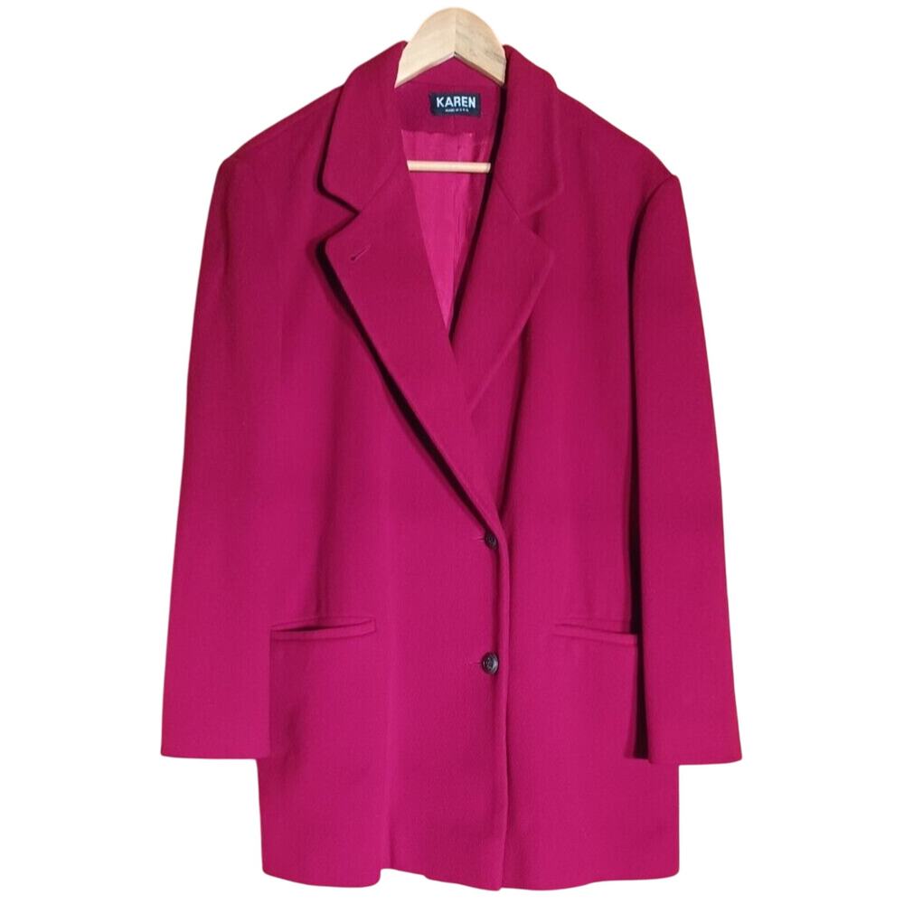VTG KAREN Red Wool Coat Womens Large Mid Length Classic Winter Holiday Color